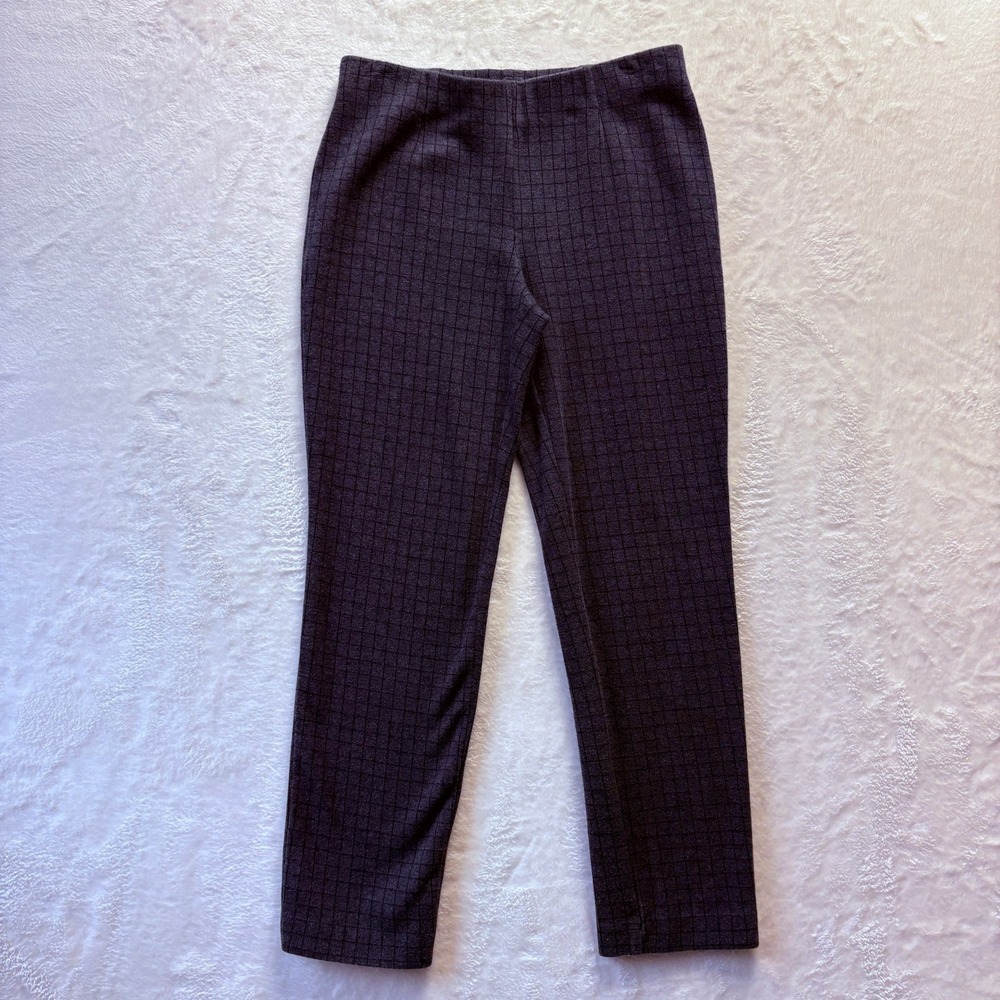 J Jill Pants Women Sz XS Petite Gray Plaid Ponte‎ Slim Leg Pull On Dark Acadamia